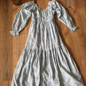 Elestory cottage core eyelit ruffled baby blue ruffle peasant maxi dress Size XS